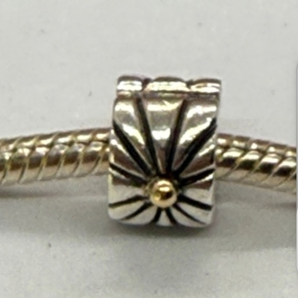 Authentic Pandora Sunburst Two-Tone Clip Charm 14k Gold & Sterling Silver